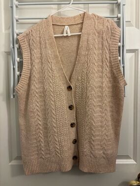 Dreamers Cable Knit Button-Front Sweater Vest - Beige